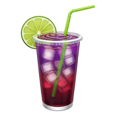 maroon purple cocktail with a lime wedge in the drink in a plastic cup with lid and straw

 sticker