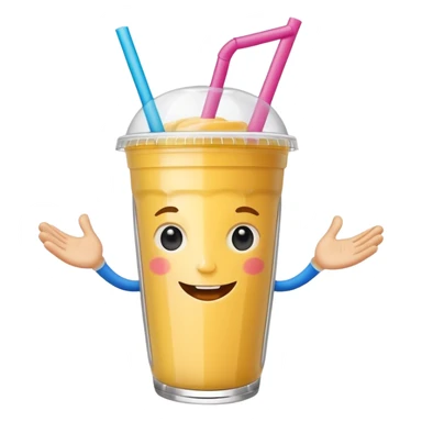 un vector de vaso de batido animado, de caricatura, con tapa y pitillo, que tenga brazos y piernas, cara tierna y que inspire confianza y amabilidad sticker