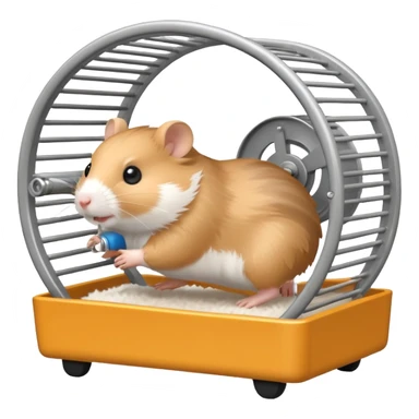 Hamster in plastic cage with hamster wheel sticker