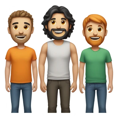 Happy guy with two friends. One with a beard and black long hair. One with short orange hair. One with medium brown hair  sticker