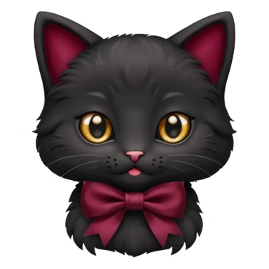 black kitten with a burgundy knot sticker