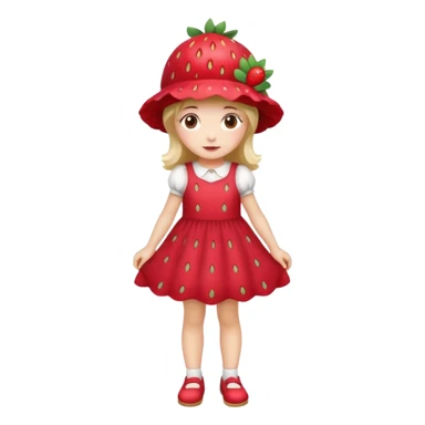 Strawberry shortcake human girl full body and legs with a strawberry hat on her hair and dress without a cake sticker