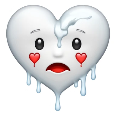 The broken heart emoji in white with sticky white liquid Ozzing out of it sticker