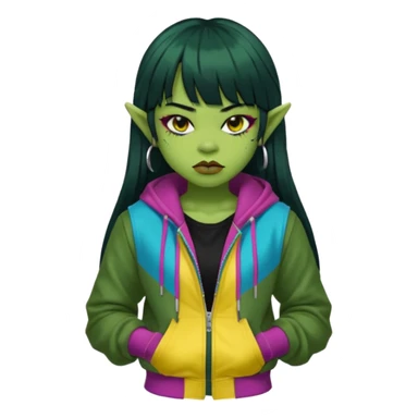  portrait-of-a-orc-k-pop-idol,-wearing-a-stylish-streetwear-outfit-with-layered-colorful-clothing,-long-hair-with-bangs,-makeup,- sticker