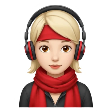 young girl with red scarf wearing headphones sticker