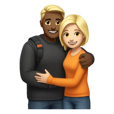 couple hug with warm smiles. The Girl have braun/black hair und the man blond/orange hair sticker