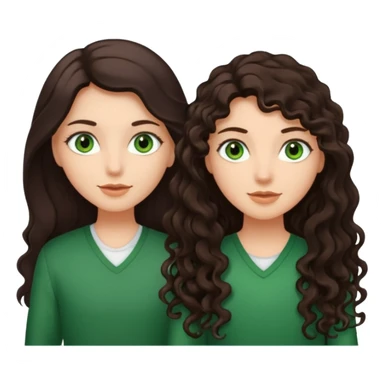 Two besties: 1: long ironed straight darkbrown hair, green eyes 2: long curly darkbrown hair, brown eyes sticker