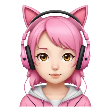 Cute Japanese girl wearing pink cat ear headphones sticker