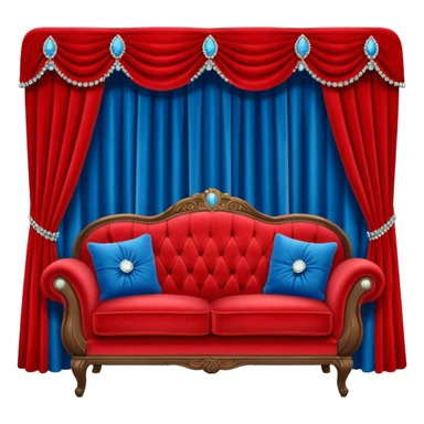 Vintage velvet red red sofa with rhinestone buttons and blue curtains in the background sofa with rhinestones buttons sticker