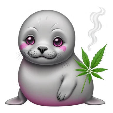 Grey slim baby seal Smoking cannabis weeds with pink eye looks tired sticker