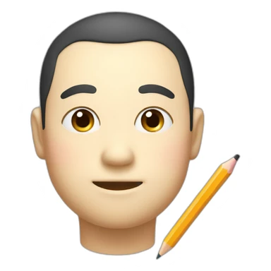 A fat, slightly thin, droopy-eyed, thick-lipped, big-headed, cute Japanese guy with a pencil in his hand and a smile on his face sticker