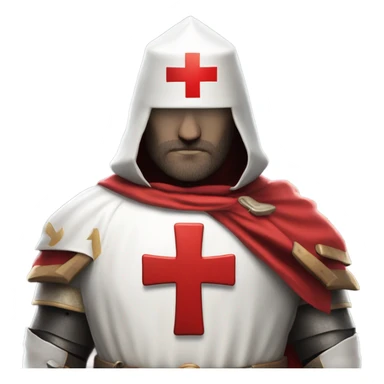 Masonic knight Templar wearing a white tunic with a Red Cross on the front, a white mantle with a hood. And a Red Cross on the left side. A male head with a red smokers cap on. He should be holding a sword in the carry position. sticker