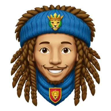 very realistic Bob Marley with gigantic dread locks in form heraldic crest with lion sticker