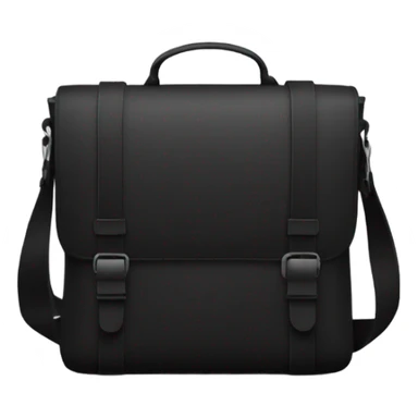 Black men’s messenger bag emoji, minimalist style, simple rectangular shape, adjustable strap, no details or logos, transparent background. sticker