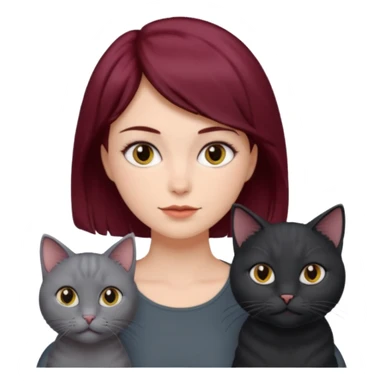 femme au cheveux court bordeau avec chat poils longs gris et chat poils ras noirs sticker