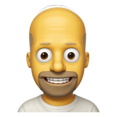 Homer Simpson, yellow skin, bald + 2 hairs left, short side hair, beard shadow, overbite, big black eyes sticker