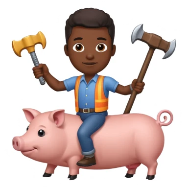 Black man holding a large hammer while riding a pig sticker