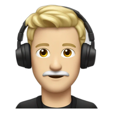 ADULT WHITE MAN BLONDE HAIR AND BLONDE MUSTACHE USING A BLACK JACKET AND A HEADPHONE WITH A NEUTRAL FACE sticker