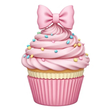Pink bow wrapped around a cupcake, pastel, chibi style sticker