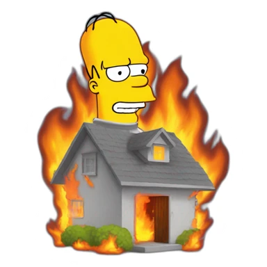 Homer Simpson with orange fluffy hair in a burning house sticker