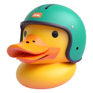 duck head wearing a downhill helmet, clear view of the helmet and duck's face, fun and bold sticker