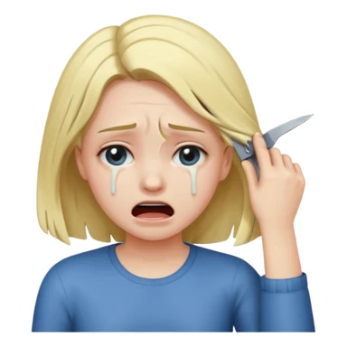 a girl crying and pulling out her hairrrrr that it's cutting off sticker