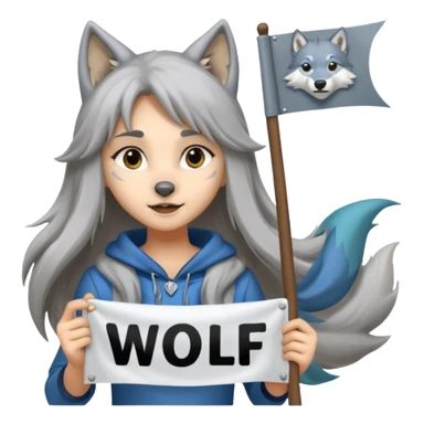 Wolf girl holding a banner that say #Wolf99 sticker