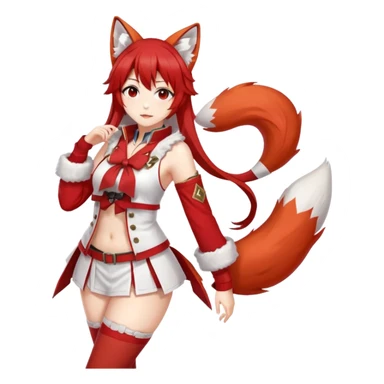 Azur Lane Akagi kitsune girl with red and white outfit and multiple fox tails sticker