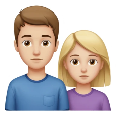 two adolescents, one boy and one girl, standing side by side, showing signs of puberty including growth spurt, slight acne, first facial hair for boy, no text sticker