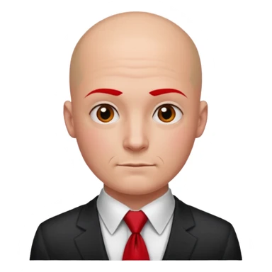 man Bald with red necktie, red dress, tattoo on face, square face. sticker