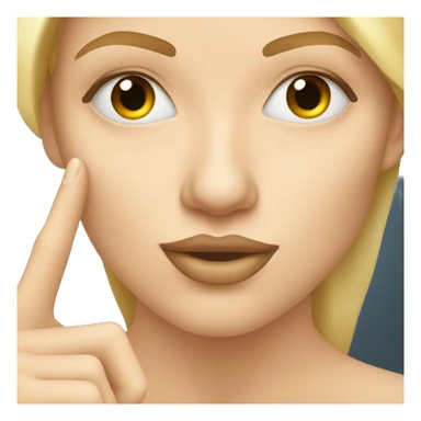 blonde woman holding finger flat under nose sticker