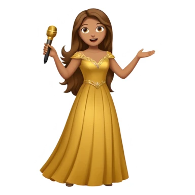 woman opera singer singing with long brown hair and golden dress and entire body sticker