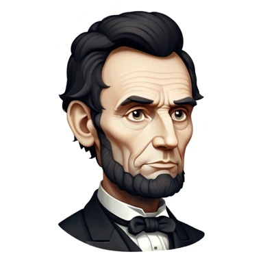 Cinematic Realistic Abraham Lincoln Portrait Emoji, depicted as a stoic iconic statesman with a tall dignified silhouette and thoughtful expression, rendered with detailed textures and dramatic historical lighting that captures his timeless presence. sticker
