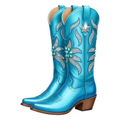 Realistic  blue fashion cowgirl boots with sparkly shiny glitter  sticker