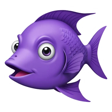 ultra derpy purple fish with wonky eye and comically large lips, perfect flat side profile facing right, exactly 90 degrees, completely 2D like a paper cutout, only one eye visible, absolute side view sticker