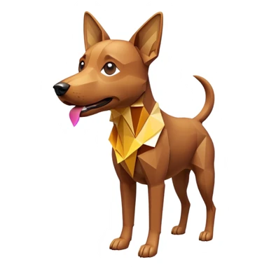 3D render of Stretched Dog, digital glitch art aesthetic, data corruption visual, brown dog stretched infinitely into a tan polygon spike, pixelated distortion, emoji style, isolated on white background --v 6.0. sticker
