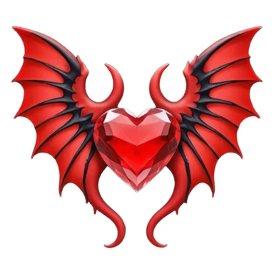 small black succubus wings, cryhstal heart red, black heart tail sticker