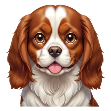 Cinematic Comical Blenheim Cavalier King Charles Spaniel Portrait Emoji, Head tilted dramatically with an exaggeratedly shocked or offended expression, short, silky Blenheim coat with bold chestnut and white patches, wide, expressive brown eyes filled with exaggerated disbelief, Simplified yet hilariously expressive features, highly detailed, glowing with a slightly sassy glow, high shine, dramatic yet playful, stylized with an air of attitude, bright and endearing, soft glowing outline, capturing the essence of a sassy and over-the-top pup, so meme-worthy it feels like it could side-eye its way into internet fame instantly! sticker