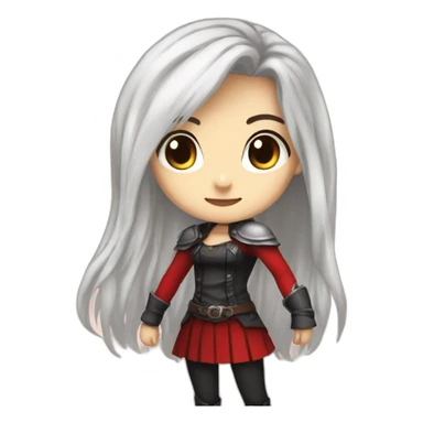 rpg-girl-with-long-straight white-hair-and-red-skirt and black tights like chibi sticker