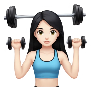 Pale girl with long black hair lifting weights sticker