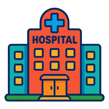hospital building, friendly, approachable, vibrant colors sticker