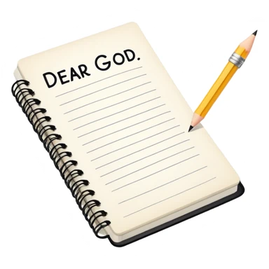 Open notebook with "Dear God" written at top of page and pencil beside it sticker