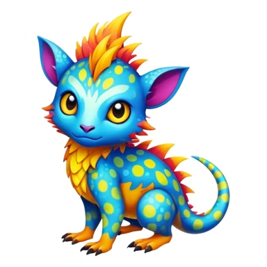 a colorful edgy cute vernid-fionbri-creature with splash patterns full body sticker