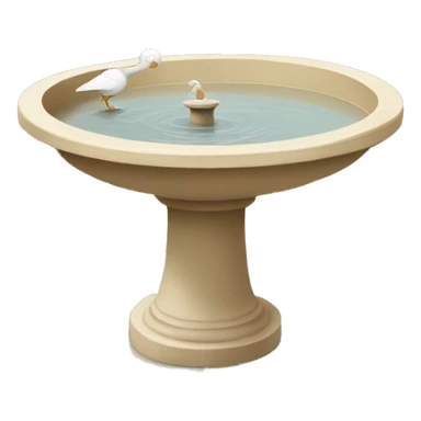 beige bird bath with a small white bird in courtyard  sticker