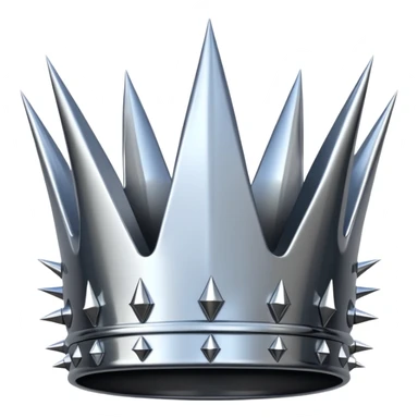 A spiked crown emoji made of silver chrome, sharp yet rounded metallic spikes, glossy reflections, aggressive luxury swag aesthetic, iOS emoji style, centered, clean white background sticker