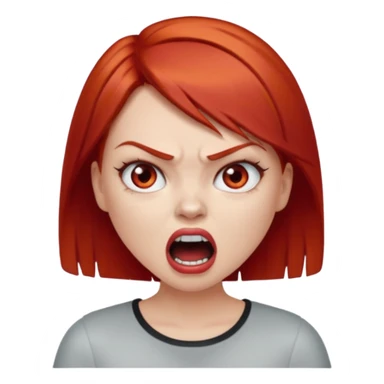 una chica con los labios y los ojos maquillados, de piel blanca con el pelo liso y corto y pelirrojo enojada gritando sticker