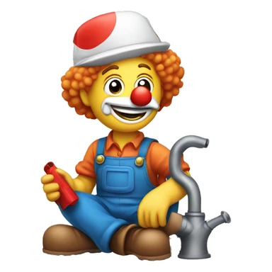 clown face emoji as a plumber sitting and fixing pipe sticker
