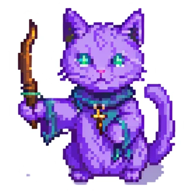 purple cat casting a spell sticker