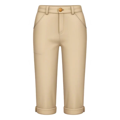 A beige medium-length pants emoji, styled like rolled-up casual capri pants. The pants are not too long or short — reaching just below the knee. They have a button and zipper, side pockets, and a smooth, clean fabric look. The style is casual and trendy, perfect for warm weather sticker