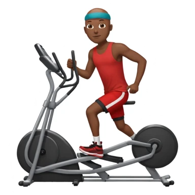 dark skin bald African American man on elliptical machine with red tank shirt and black shorts sticker
